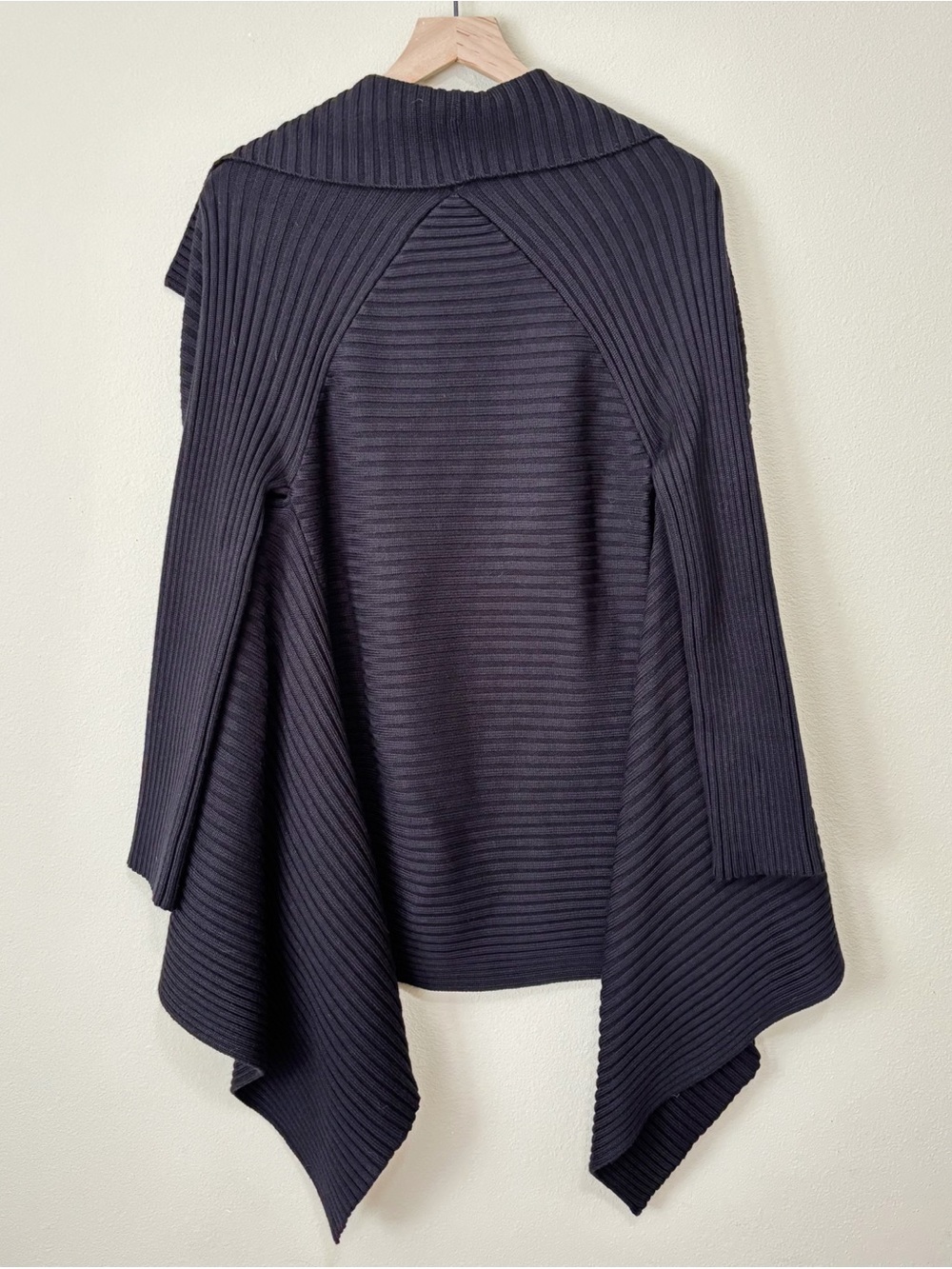 Angel Black Ribbed Open-Front Draped Cardigan - Picture 8 of 8
